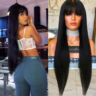 Black wig female long straight hair foreign trade export African chemical fiber headgear female Amazon new long hair female spot