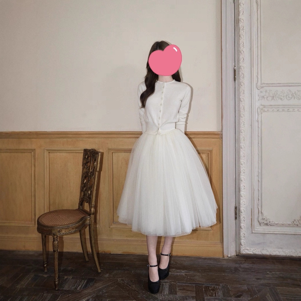 Avenement/French Mesh Skirt Mid-Length Skirt Palace Style Classical A-Line Tutu Skirt Gauze Skirt for Women