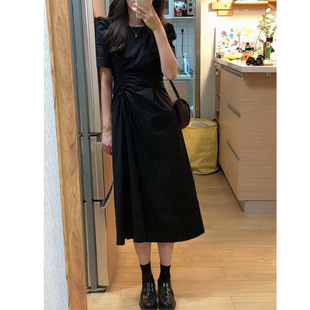 [in stock] plus size dress Women's Summer chubby girl Pleated Waist Retro Age-reducing Belly-covering Long Skirt 21501