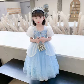 女童灰姑娘公主裙冰雪奇缘夏装新款气质儿童公主裙爱莎礼服公主裙