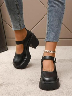 C 83618 Round Toe Buckle Heels ��۸߸�ƤЬ �W���羳���R�d