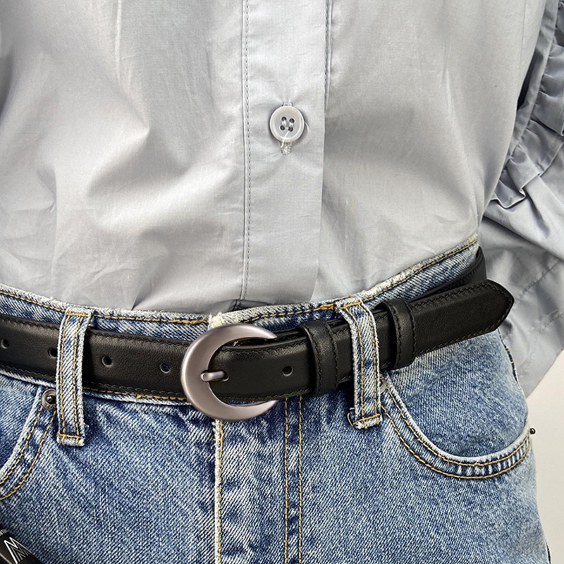 新款真皮女士皮帶銀扣啞光針扣腰帶百搭簡約牛仔褲帶工廠批發