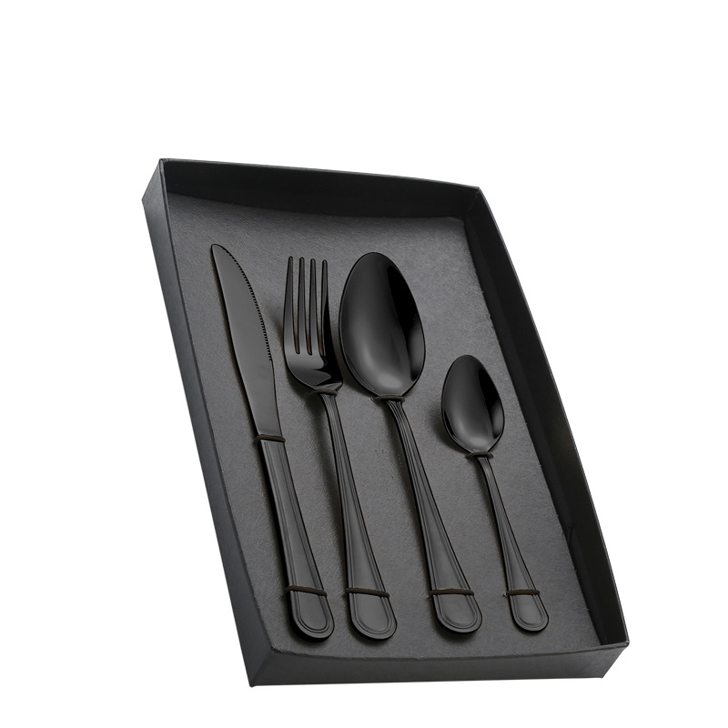 Productos transfronterizos cubiertos de acero inoxidable cuchillos y tenedores cucharas de doble línea hotel restaurante cuchillo y tenedor de filete de comida occidental cuchillo y tenedor cucharas set