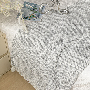 Modern Light Luxury Model Room Grey White Bed End Blanket Hotel Bed Flag Bed End Towel Blanket Living Room Sofa Decorative Cover Blanket