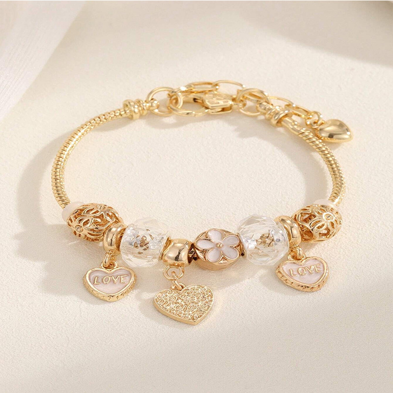 Panjia pulsera Dora DIY beaded cross-border flor de goteo de aleación en forma de corazón pulsera colgante de goteo