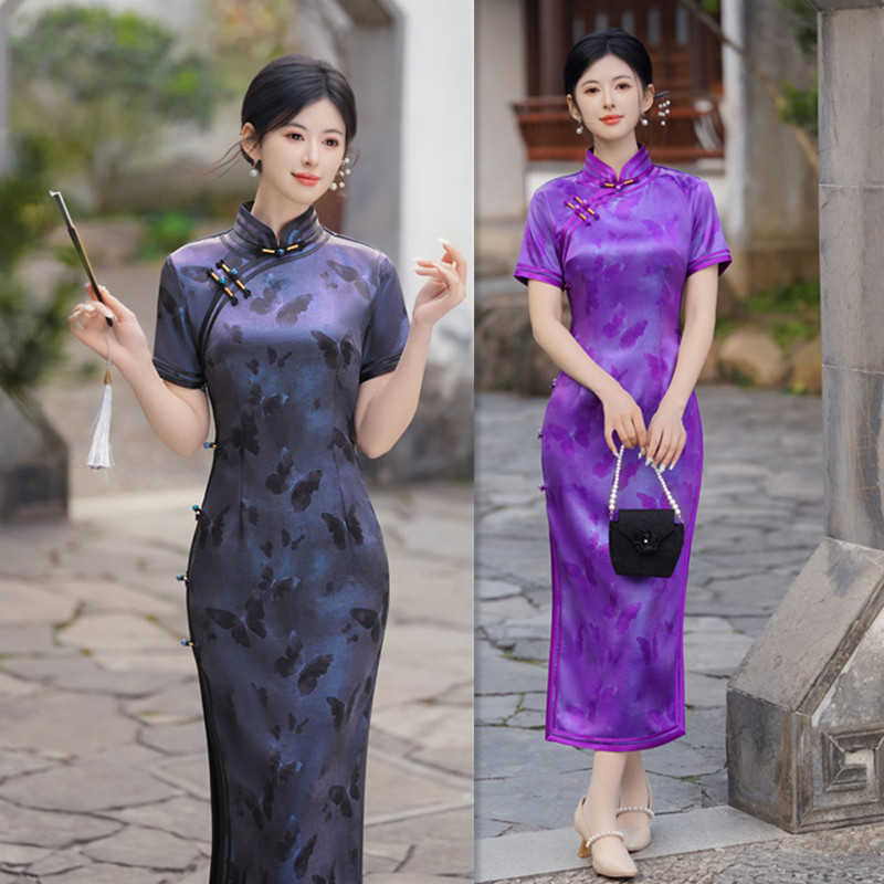 Summer retro fashionable elegant long cheongsam