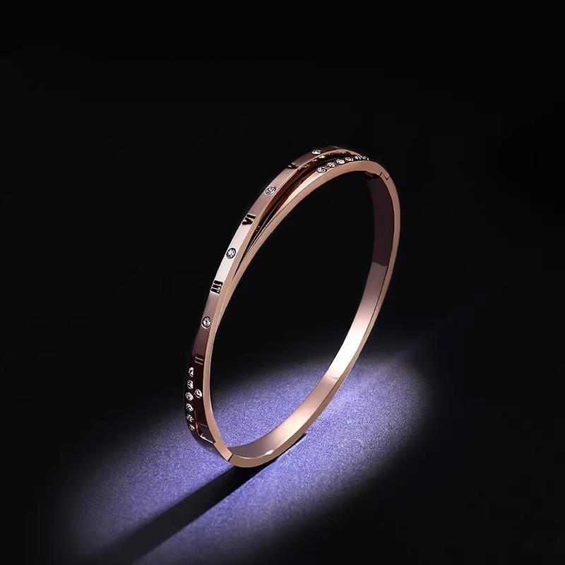 Popular Rose Gold Roman Numerals Bracelet Women's Light Luxury Simple Titanium Steel Bracelet Tanabata Valentine's Day Gift for Girlfriend