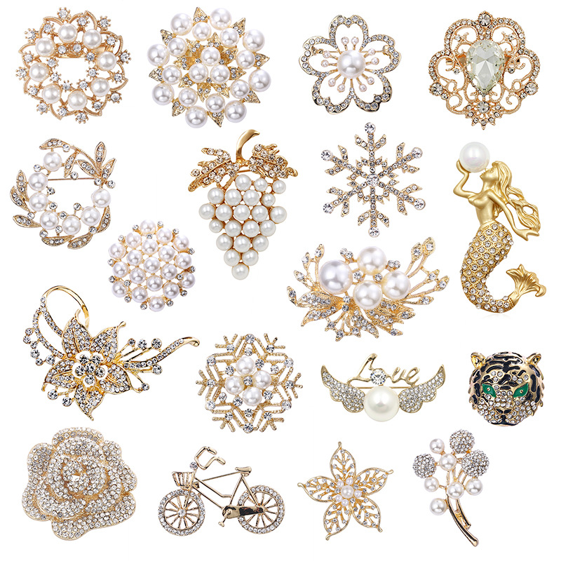 Elegant Bicycle Flower Snowflake Imitation Pearl Alloy Inlay Rhinestones Women's Brooches display picture 1