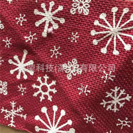 现货批发麻布印雪花装饰圣诞布料手工蝴蝶结印花黄麻面料织带布匹