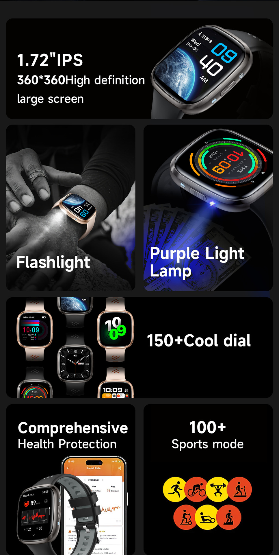 HT31 Smartwatch mit Bluetooth, Anruffunktion, Sprachassistent, Taschenlampe, Benachrichtigungen, Schrittzähler und Fitness-Tracker_voghion.com