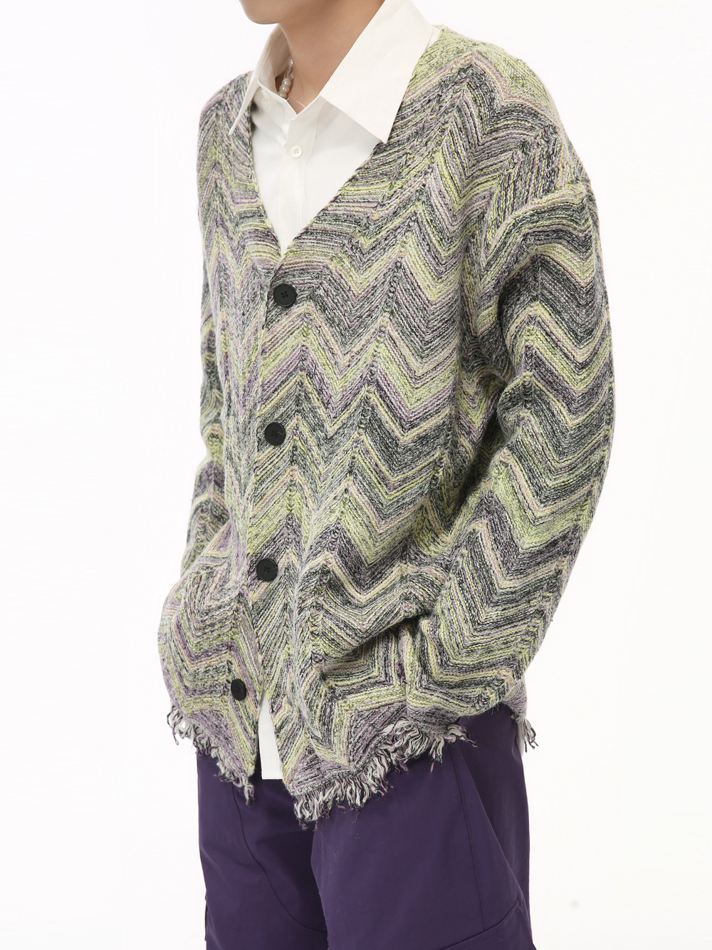 MTLCLOTHES Hombres| 2024 otoño nuevo suéter de contraste retro ondulado rayas de punto cardigan chaqueta