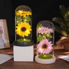两朵太阳花玻璃罩摆件 创意母亲节情人节礼物 生日礼品仿真花批发