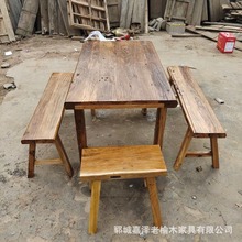 老榆木餐桌八仙桌茶桌旧门板方桌复古风化禅意长条凳餐桌厂家批发