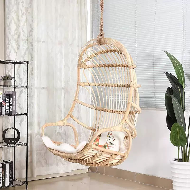 网红吊椅北欧风简约真藤吊篮阳台秋千椅民宿悬挂椅子家用室内摇椅