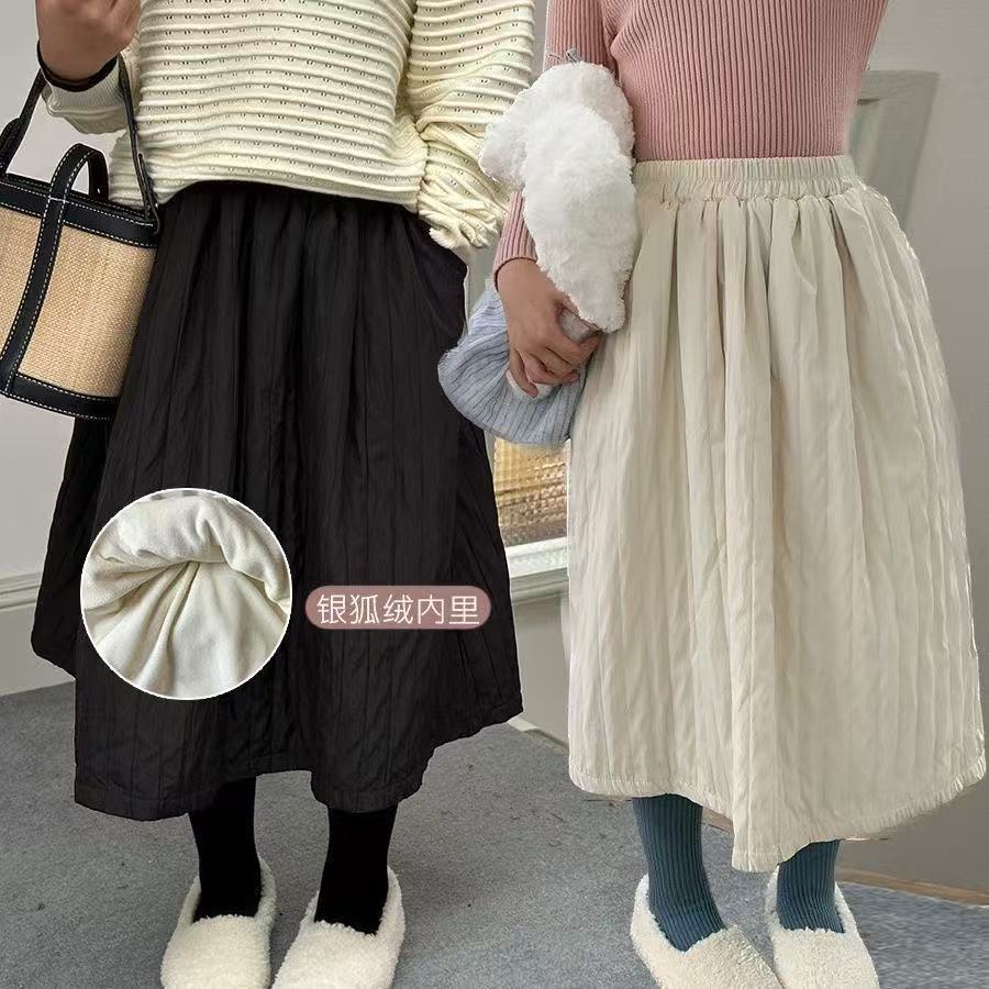 Vesta infantil de invierno para niños y niñas, estilo coreano de mezcla de mezcla de doble cinturón grueso, falda media larga