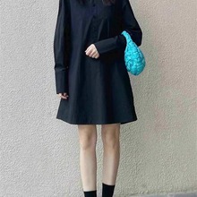 明xin同款CS女装休闲版型立领半门襟衬衫连衣裙慵懒风蓝色黑色