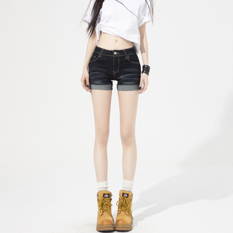 Low-Waist Curled Ultra-Short Jeans for Women 2025 New Summer American Retro Sexy Elastic Slimming Look Hip Shorts Low-Waist Curled Ultra-Short Jeans for Women 2025 New Summer American Retro Sexy Elastic Slimming Look Hip Shorts