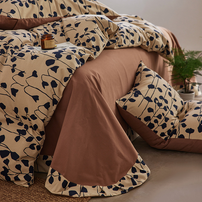 Class A Cotton Reactive Ceramic Sanding 4-piece Set National Style Thickened Cotton Round Edge Welting Bed Sheet Elegant Fashion Kit