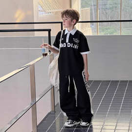 春季polo套装2026童装新款儿童短袖长裤男童洋气t恤透气两件套夏