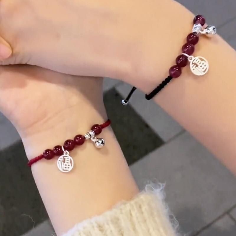 Xiao Fu Brand Red Bead Bell Bracelet Handmade Woven Bead Bead Couple Red Hand Rope Student Best Friend Holiday Gift One