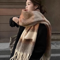 围巾冬季女2025新款秋冬氛围感条纹复古渐变学生加厚保暖小众围脖
