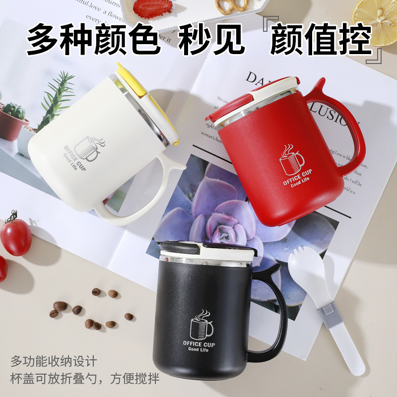 304 acero inoxidable hogar de oficina de doble capa con cubierta con taza de té con taza de menú de taza de agua de estudiantes taza de café MK8