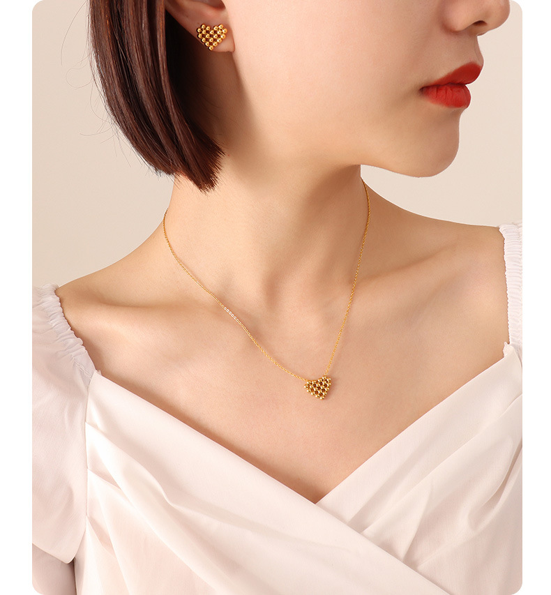 fashion simple titanium steel gold-plated heart-shaped necklace earrings