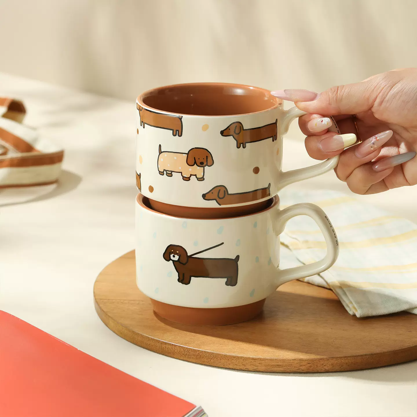 陶瓷水杯叠叠杯马克杯女生家用办公室个人高颜值杯子耐高温