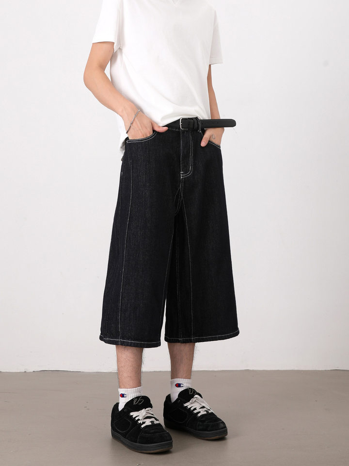 Quần jean short nam 7/10 dáng rộng suông phong cách denim cổ điển — Màu xanh da trời