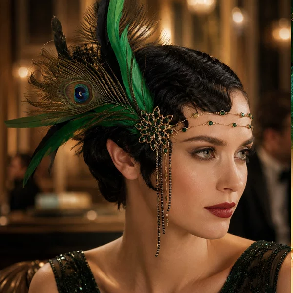 Popular foreign trade feather headpiece 1920s retro Gatsby tassel hair chain women's Halloween Christmas party accessory