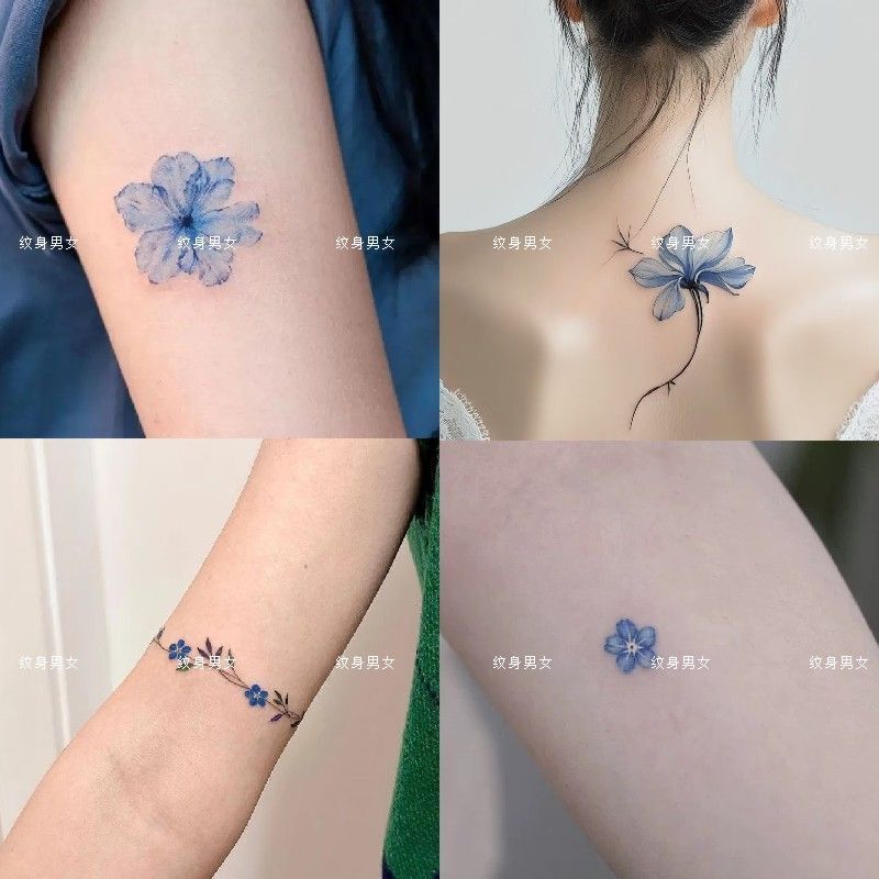 Waterproof Tattoo Stickers for Women, Long-Lasting Temptation, Small Fresh Flowers, Simple Blue Sexy Stickers