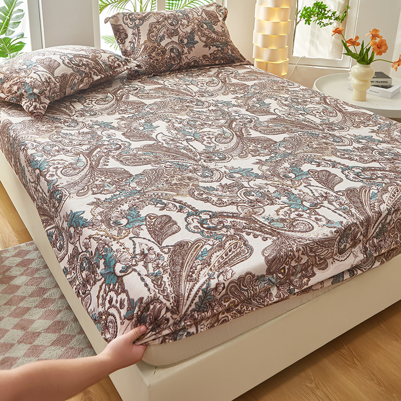 2024 nuevo estilo de terciopelo de leche de terciopelo tallado de color sólido, funda de colchón de funda de colchón