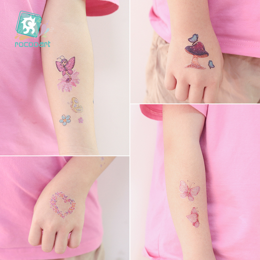 Ruikarong transfronteriza de dibujos animados brillo sirena tatuaje pegatinas mariposa impermeable niños tatuaje pegatinas ventas directas de la fábrica