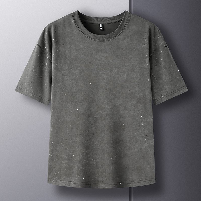 Men's quality solid color fashionable T-shirt with a round collar…