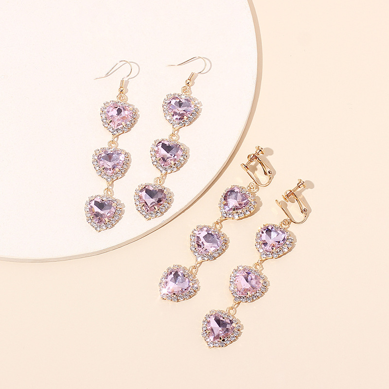 13g Weight Earrings Classification Wedding, Travel Occasion Women'S Gender Pink, Purple, Red Color Korean Heart Rhinestone Tassel Earrings 4