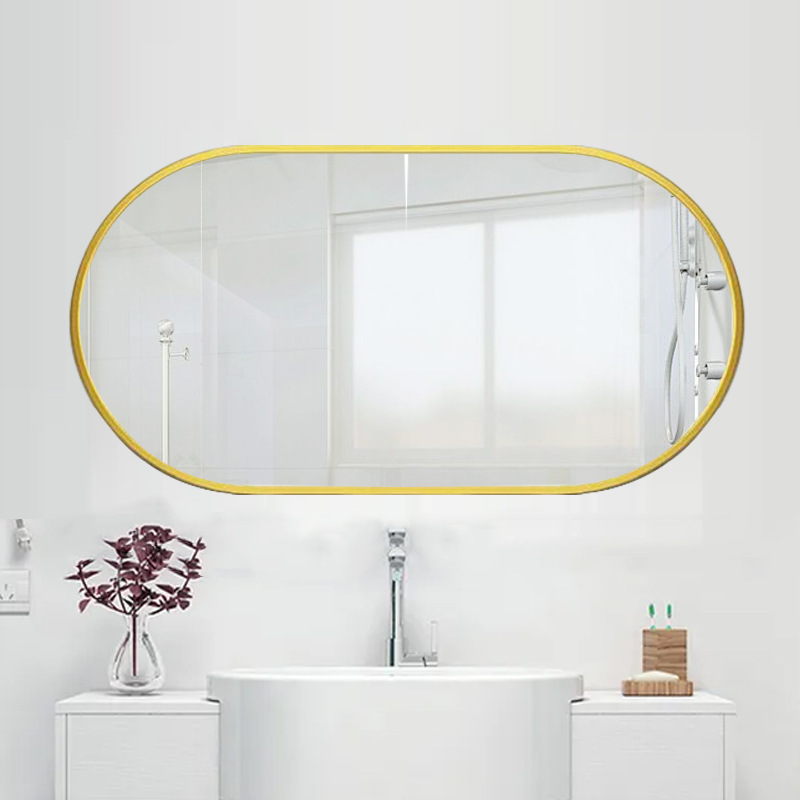 Espejo de Baño de Aleación de Aluminio, Instalación sin Taladro, para Baño, Aseo, Dormitorio, Espejo Ovalado, Venta al por Mayor, Ultra Blanco