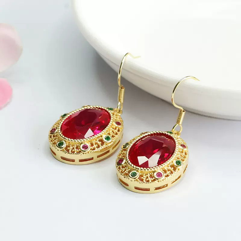 眷钰 培育红宝石耳环红刚玉耳钩耳坠女时尚珠宝批发代发S4032601