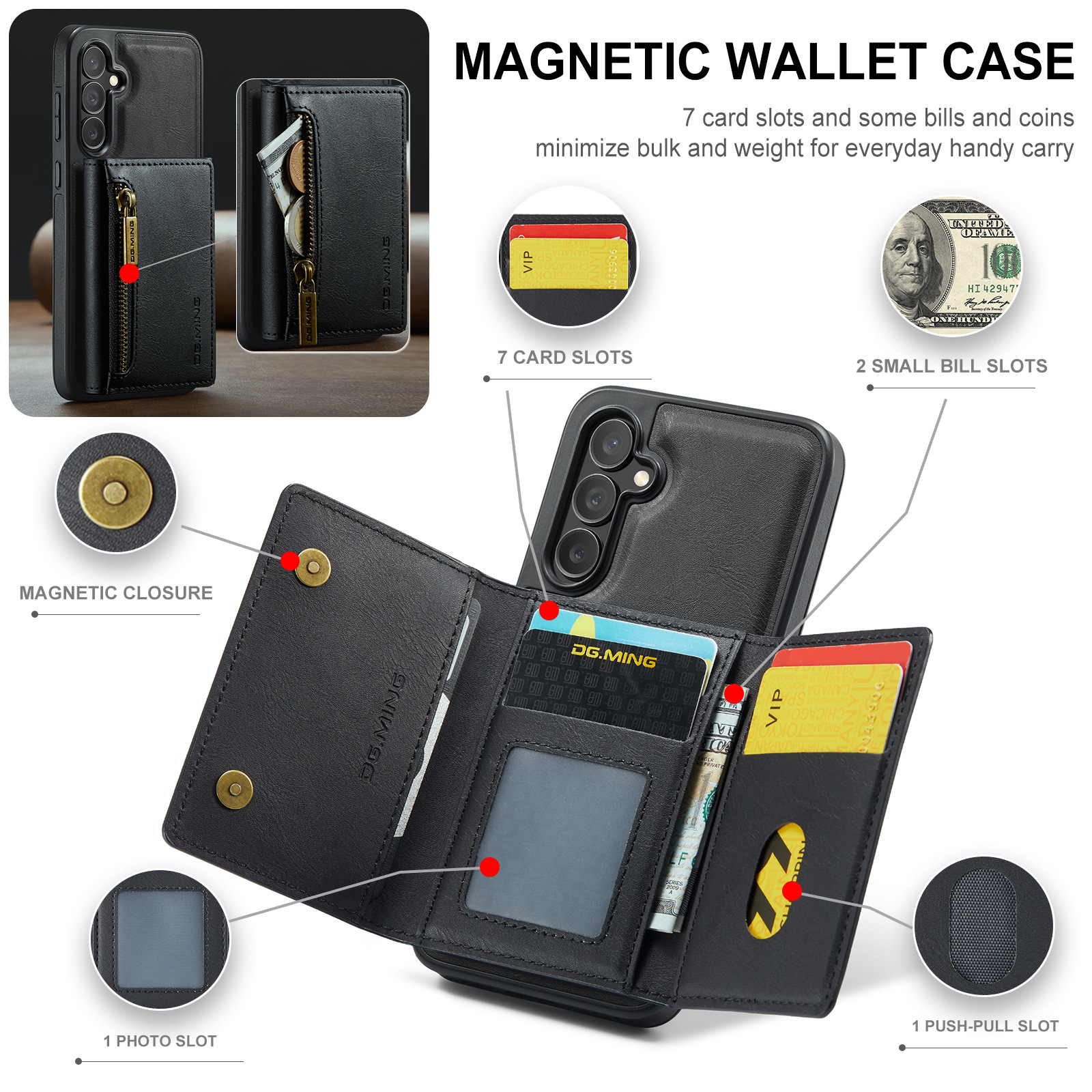 M5 für Samsung S24 magnetische kabellose Ladetelefonhülle S24 Plus Zwei-in-Eins-Anti-Diebstahl-Bürsten-Brieftaschen-Schutzhülle_voghion.com