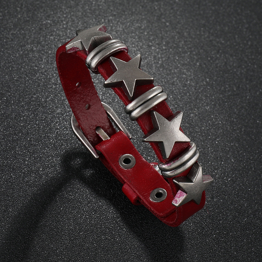 Pulseira de couro com pentagrama para homem estilo punk_voghion.com