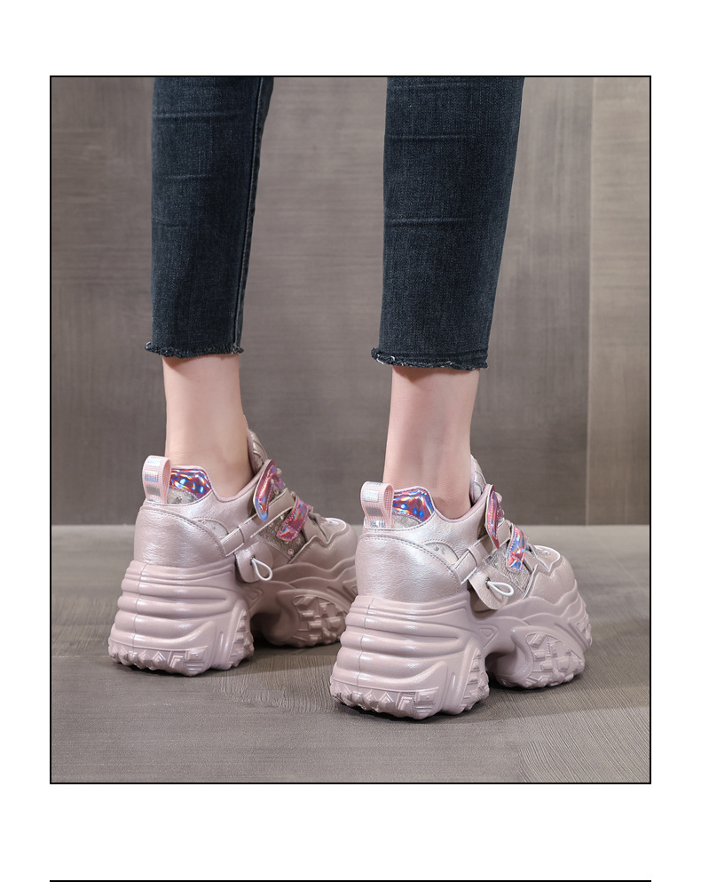 Giày sneaker nữ đế dày tăng chiều cao bên trong, đế bánh xốp mềm mại — Lưới đôi màu hồng nude chi tiết 16