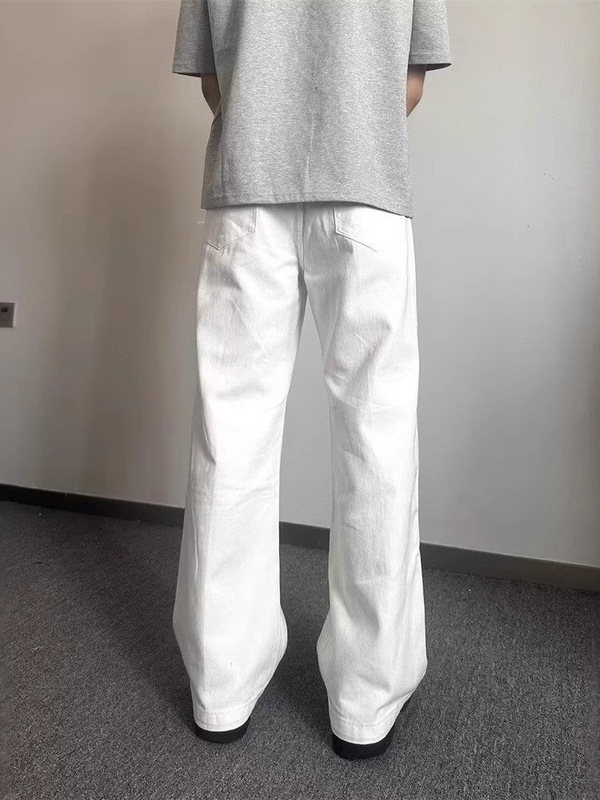 白色弯刀牛仔裤男美式vibe高街休闲cleanfit裤子痞帅直筒微喇长裤|undefined