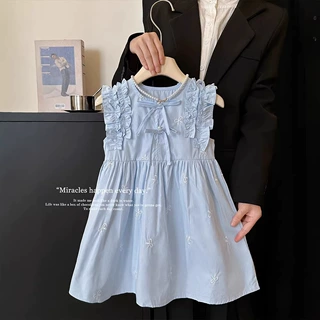女童背心裙夏季2026新款女宝宝蓝色时髦连衣裙儿童夏天凉快棉布裙
