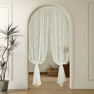 Amazon Cross-border Korean Flower Warp Knitted Lace Door Curtain Wearing Rod Window Screen Finished Shading Curtain SHEIN Daifa