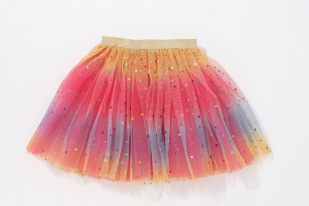 Nuevo vestido de princesa de malla falda de rendimiento para niños europeos y americanos tutú de tul para niños estrella de cinco puntas falda de arco iris