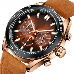 MINIFOCUS Brand Men's Casual Quartz Watch with Leather Calfskin Strap Model 0403G