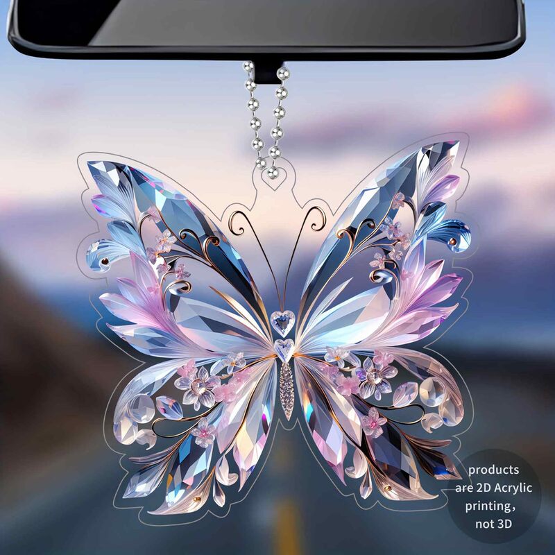 New Women's Crystal Butterfly Car Accessories, Butterfly Car Rearview Mirror Acrylic Pendant, Crystal Car Hanging Chain New Women's Crystal Butterfly Car Accessories, Butterfly Car Rearview Mirror Acrylic Pendant, Crystal Car Hanging Chain