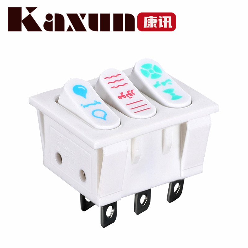 KCD9带灯三联九脚阿拉伯船型开关 油烟机3联开关 复位翘班开关