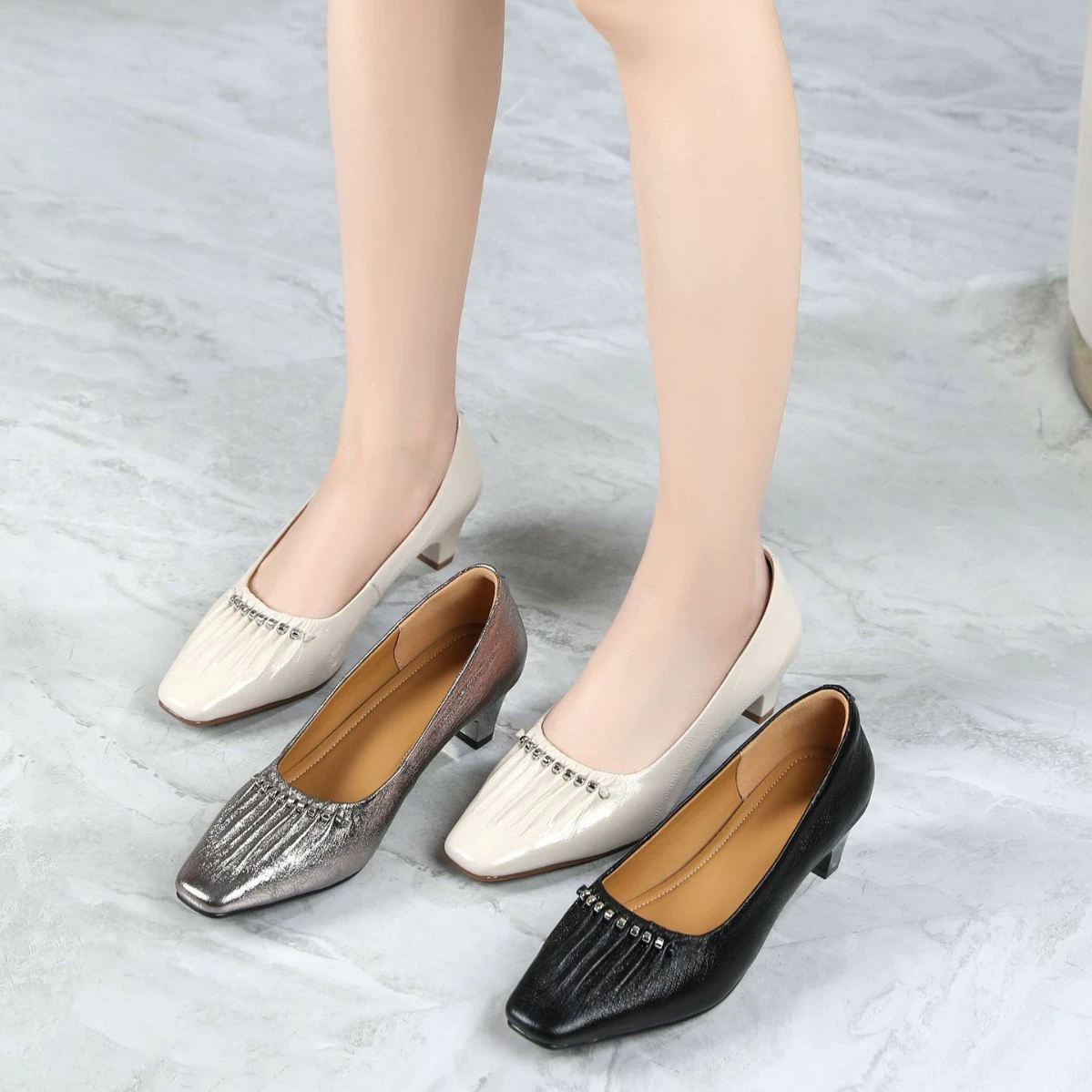 Мягкая кожаная рабочая обувь женская черная рисная плоская кожаная обувь на мягкой подошве для профессионального собеседования