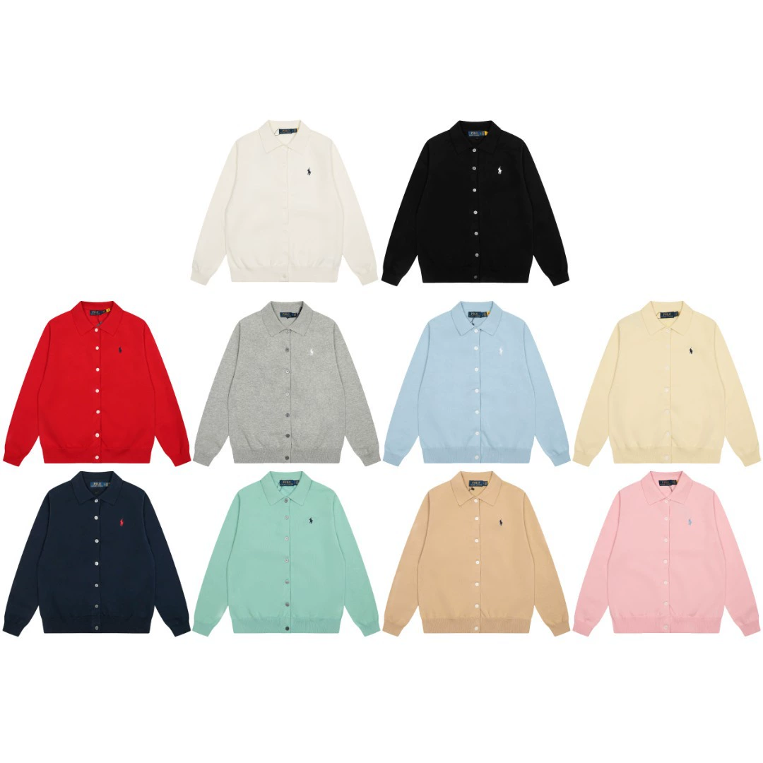 Scan the Qr Code - New Casual Style Rl Foreign Trade Lapel Solid Color Lava Pony Logo Knit Cardigan Long Sleeve