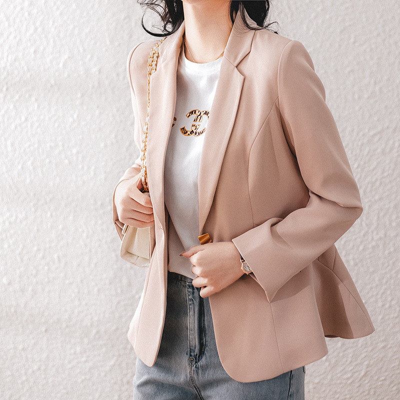 Pink small suit jacket for women 2023 new small slim-fit slimming top high-grade casual long-sleeved suit